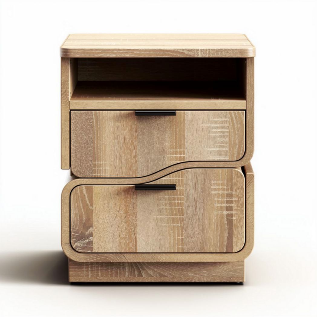Comodino in legno chiaro con due cassetti e ripiano superiore 40 x 40 x 60cm