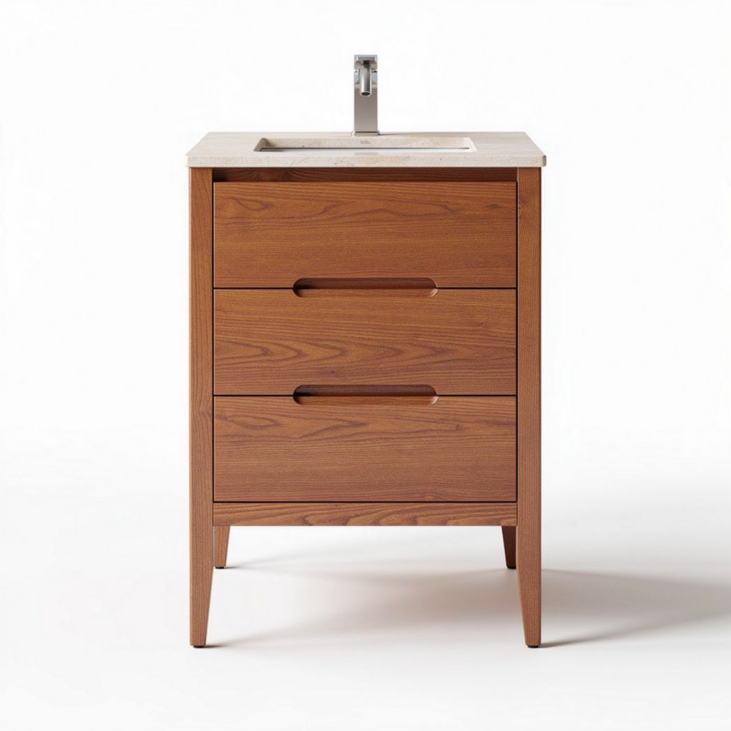 Mobiletto bagno in legno con due cassetti e piano in marmo 50 x 40 x 85cm