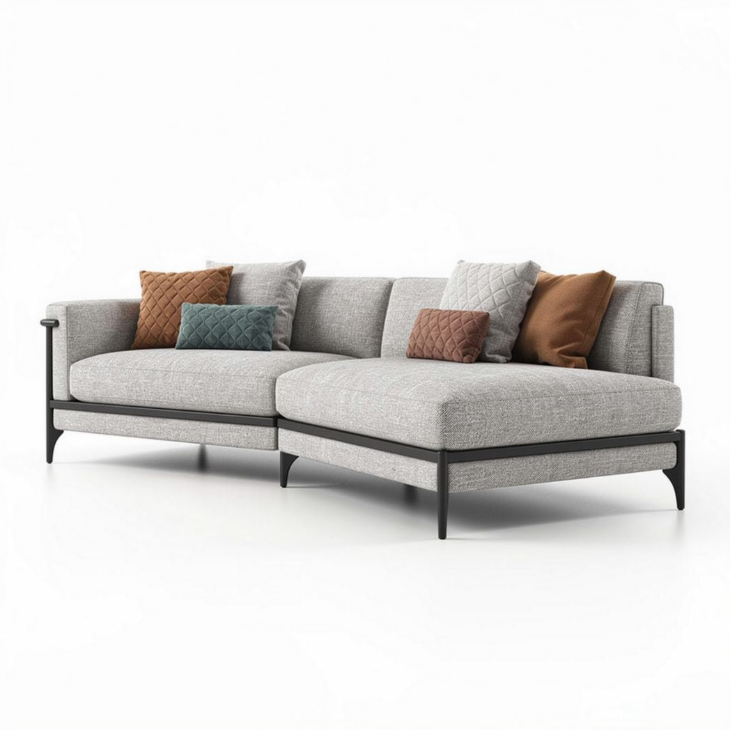 Divano angolare moderno in tessuto grigio 230 x 90 x 80cm con cuscini decorativi