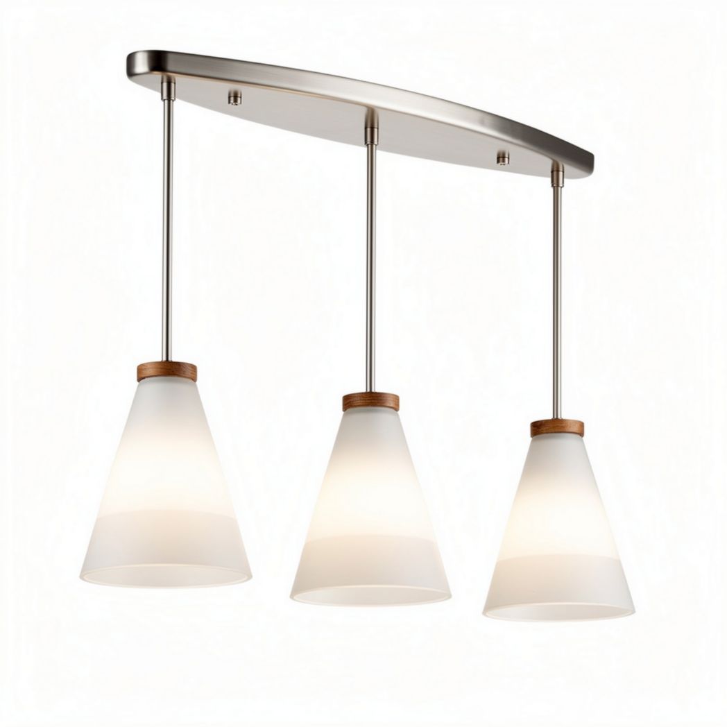 Lampadario moderno a tre luci in vetro satinato e metallo nickel 45 x 30 x 20cm