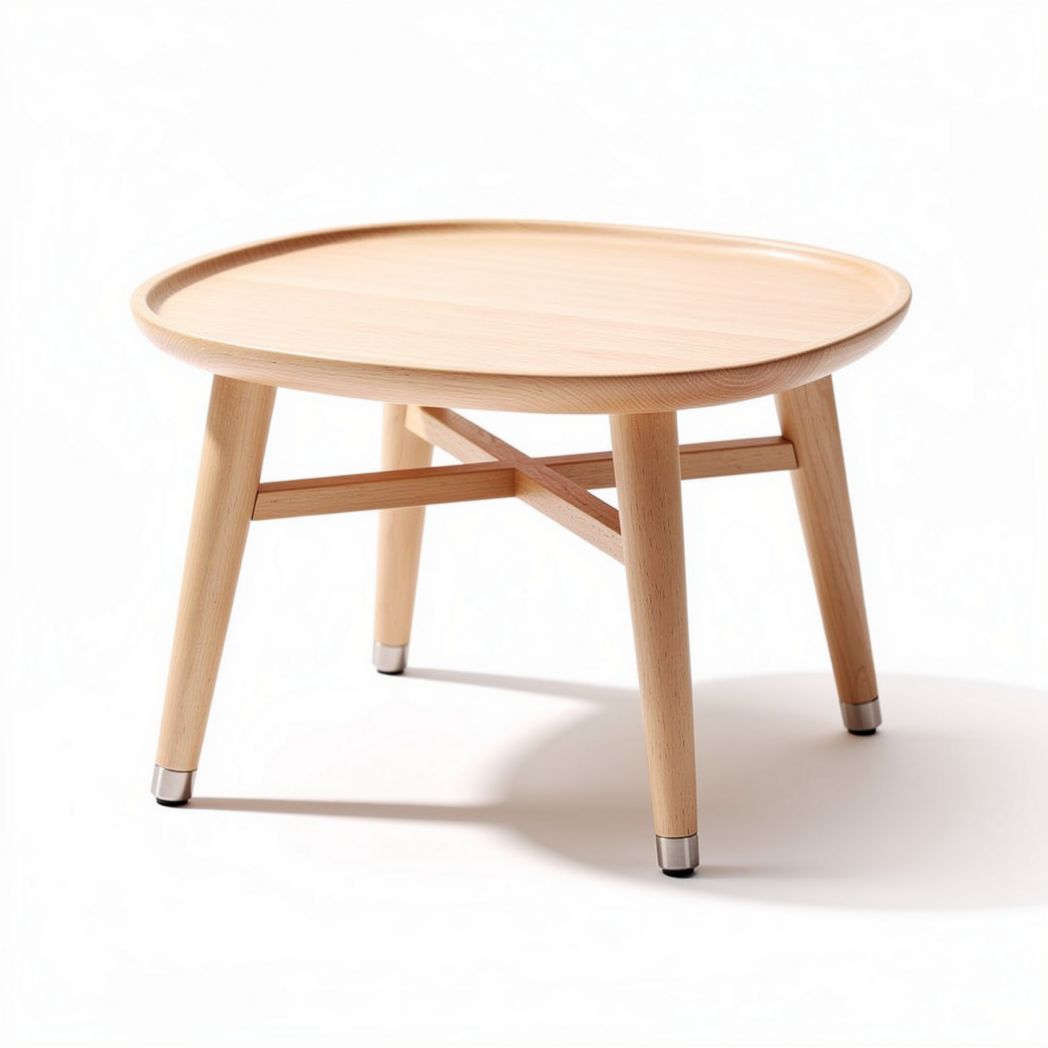 Tavolino rotondo in legno naturale con superficie in melaminico 60 x 60 x 40cm