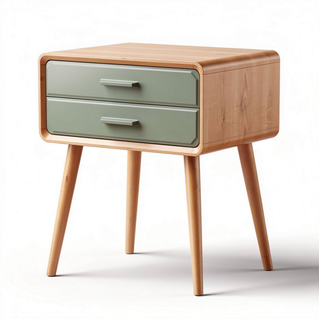 Comodino in legno di bamboo con cassetti verdi dimensioni 45 x 40 x 50cm