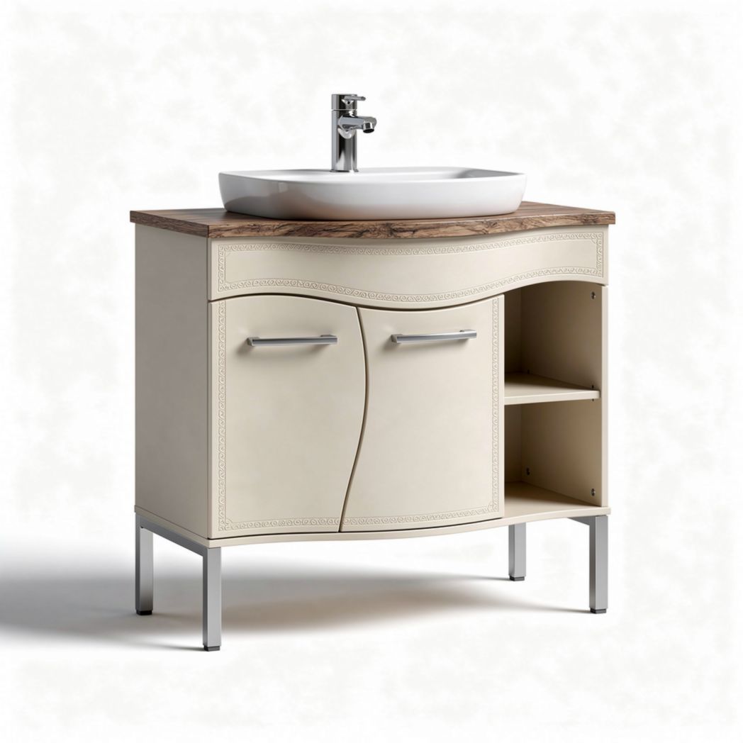 Mobile bagno in legno e metallo con lavabo bianco 80 x 45 x 85cm