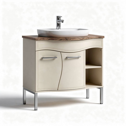 Mobile bagno in legno e metallo con lavabo bianco 80 x 45 x 85cm
