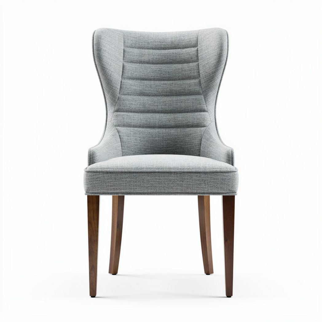 Sedia in tessuto grigio con gambe in legno dimensioni 45 x 55 x 90cm