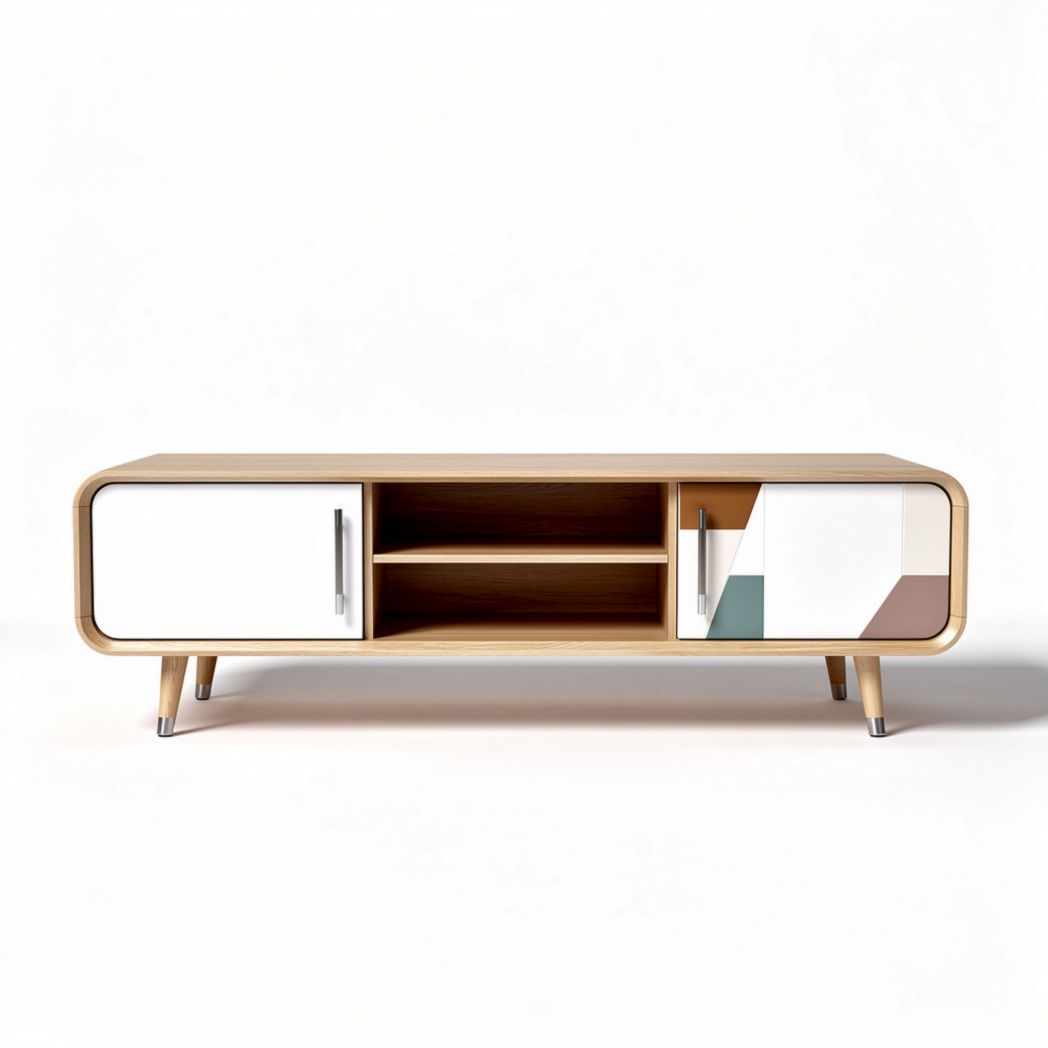 Mobile porta TV in legno 150 x 40 x 50cm con ante bianche e decorative colorate