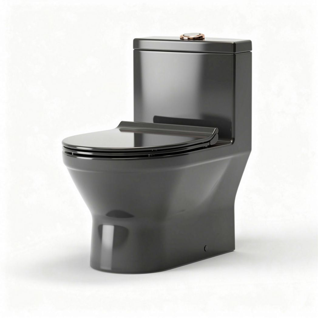 WC monoblocco in ceramica nera con sedile in plastica dimensioni 70 x 40 x 45cm