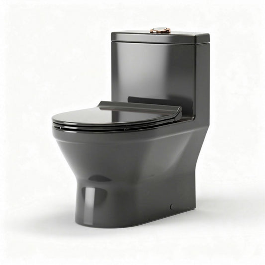 WC monoblocco in ceramica nera con sedile in plastica dimensioni 70 x 40 x 45cm