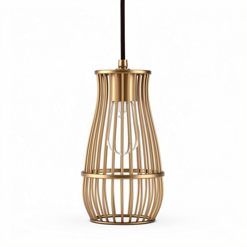 Lampadario in metallo dorato a sospensione con design a gabbia e dimensioni 20 x 20 x 40cm