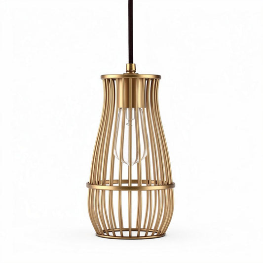 Lampadario in metallo dorato a sospensione con design a gabbia e dimensioni 20 x 20 x 40cm