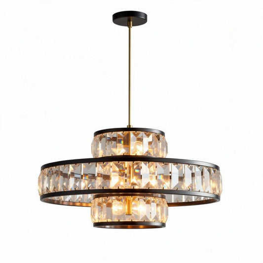 Lampadario in metallo e cristallo con diametro di 40 cm e altezza di 30 cm