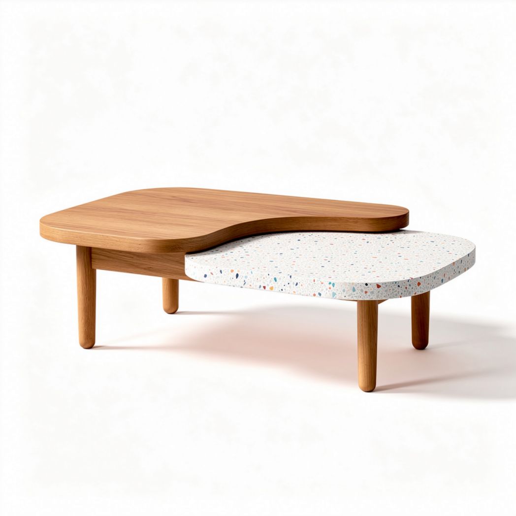 Tavolino in legno con piano in terrazzo dimensioni 80 x 60 x 40cm